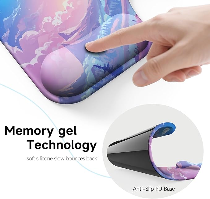 Ergonomic Mouse Pad with Gel Wrist Rest (1"& 1.2" Dual Height) - Mouse Pads Compact Mousepad Desk Mat Office, Gaming & Carpal Tunnel Relief | Non-Slip Rubber Base| Cloud Moon