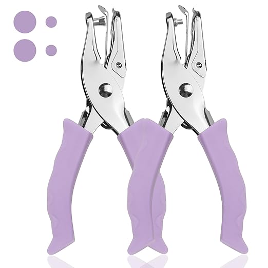 Single Hole Punch, 2 Pcs Hand Hole Puncher with Soft Grip Handle, 1/4" and 1/8" Small Hole Paper Punch for Crafts, Scrapbooks, 6 Sheets Capacity, Tags, Tickets - Purple