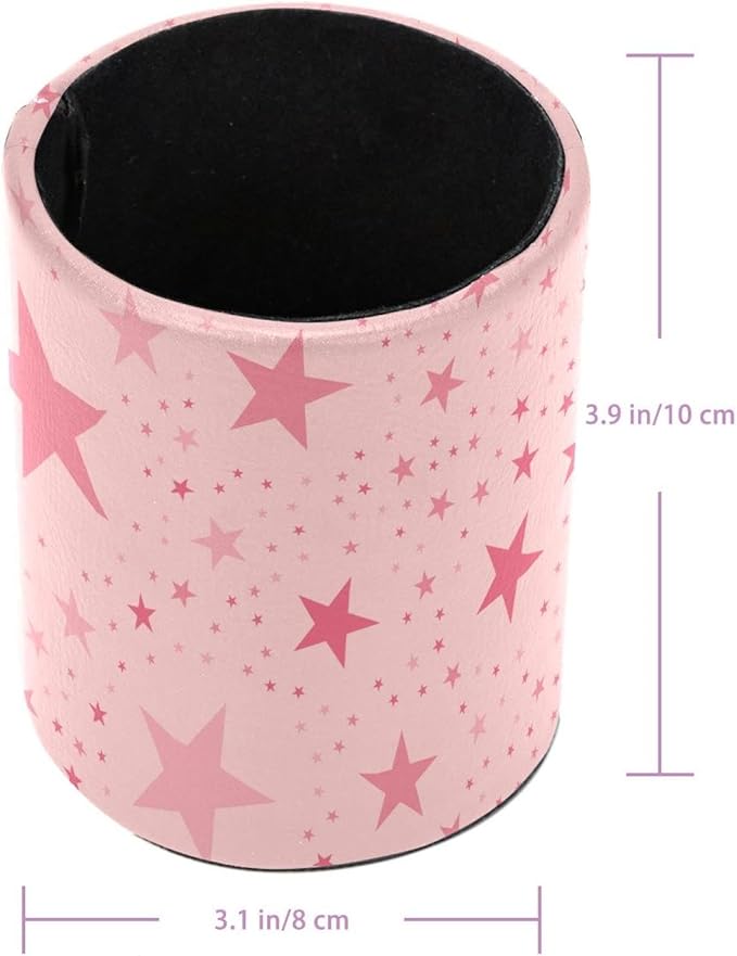 Pen Holder Pencil Holder for desk, Round Desktop Organizer Star Pink Pencil Cup for Office, School, Home and Stationary Supplies