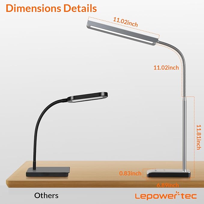 LEPOWER-TEC LED Desk Lamp, 12W Reading Desk Lamp for Office Home with 60 Lighting Modes, Touch Control & Timer Function, 750LM Bright Eye-Caring Gooseneck Desk Light Table Lamp for Study, Work, Silver