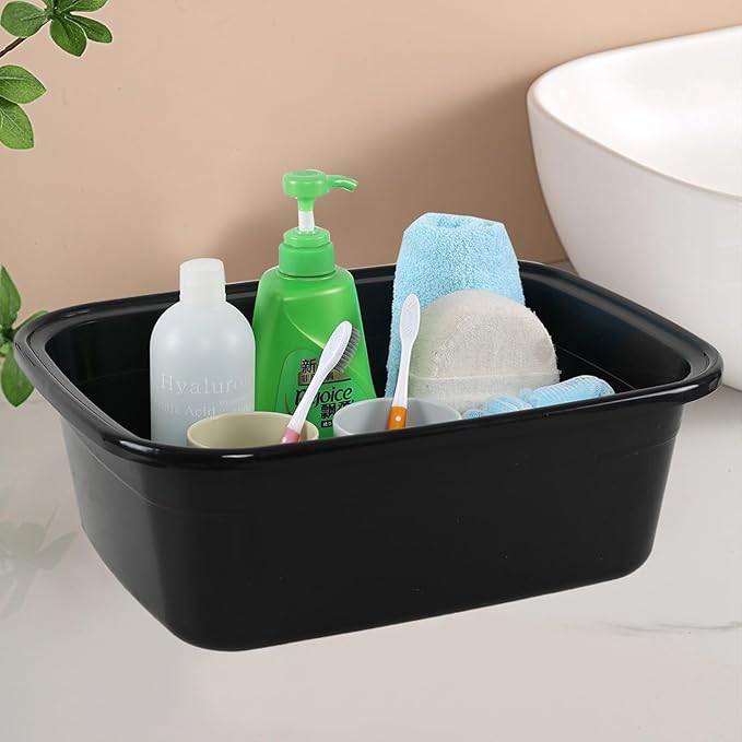 3-Pack 16 Quart Plastic Wash Basins, Rectangular Dishpan Tub, Black