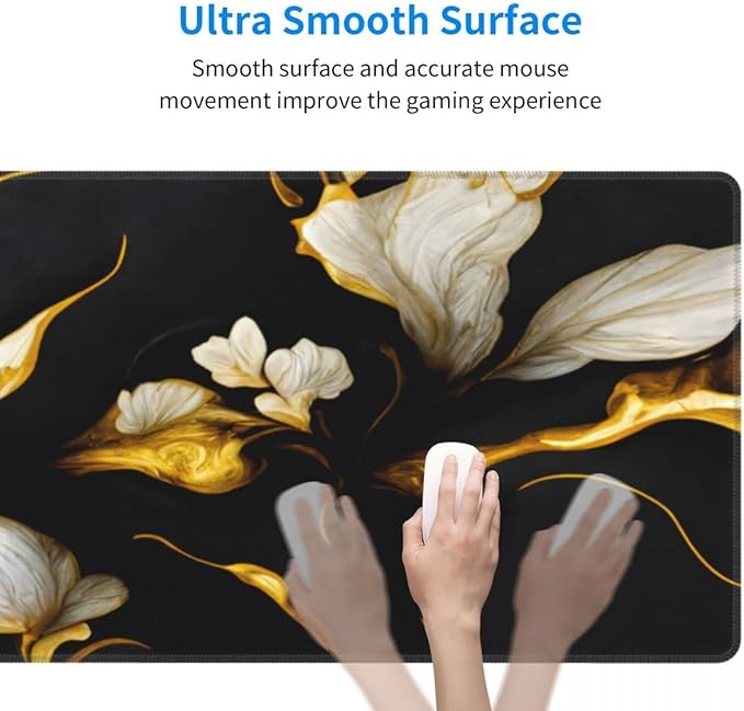 Desk Pad,Office Desk Mat 31.5"×11.8" Large Gaming Mouse Pad,Extended Computer Mouse Pad,Waterproof Thick Big Mouse Pads with Non-Slip Rubber Base Office Home Black Gold Marble Flower