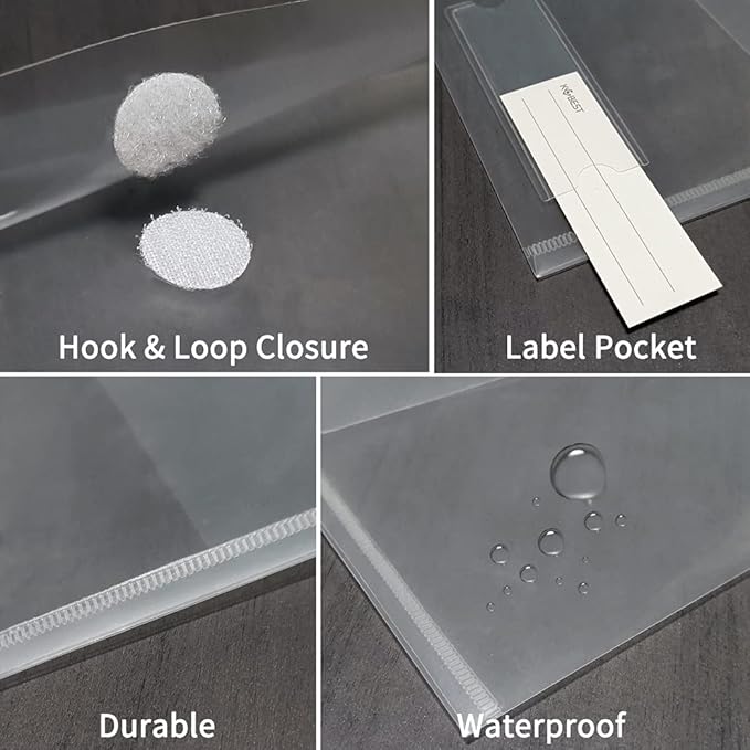 YoeeJob Plastic Envelopes with Hook & Loop Closure, 6x10 Receipt Envelope Money Cash Coupon Organization with Label Pocket, 24 Packs