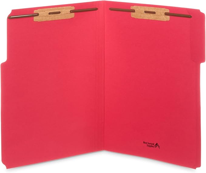50 Assorted Color Fastener File Folders - 1/3 Cut Reinforced Tab - Durable 2 Prongs Bonded Fastener Designed to Organize Standard Medical Files, Law Client Files, Office Reports - Letter Size