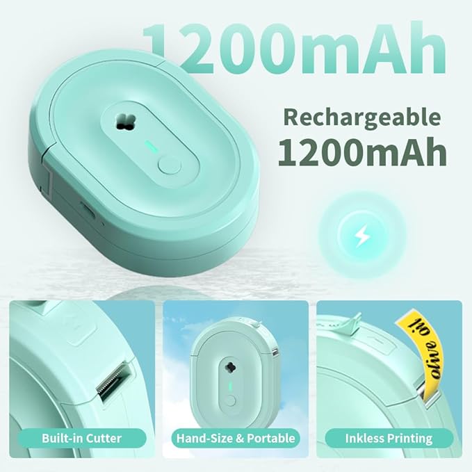 Mini Label Maker Machine with Tape, Small Portable Bluetooth Thermal Label Printer, Handy Wireless Inkless Sticker Printer for Home, Kitchen, Kids School Items, Classroom, Office Organization (White)