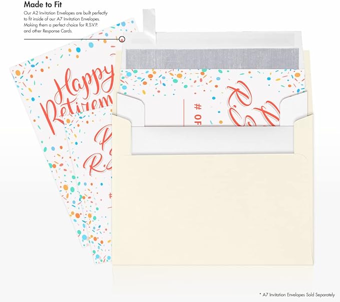 LUXPaper A2 Foil Lined Invitation Envelopes | Peel & Press | 4 3/8" x 5 3/4" | White w/Silver LUX Lining | 70lb. Text | 50 Qty