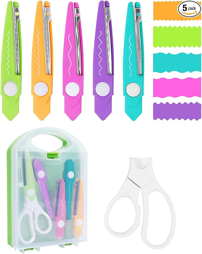 UCEC Decorative Paper Scissors Set, 5 Pairs Zig Zag Edges With Portable Organizing Container, Great for DIY Wavy Cutting, Crafts, Scrapbooking, Paper Quilling and Kid's Designs