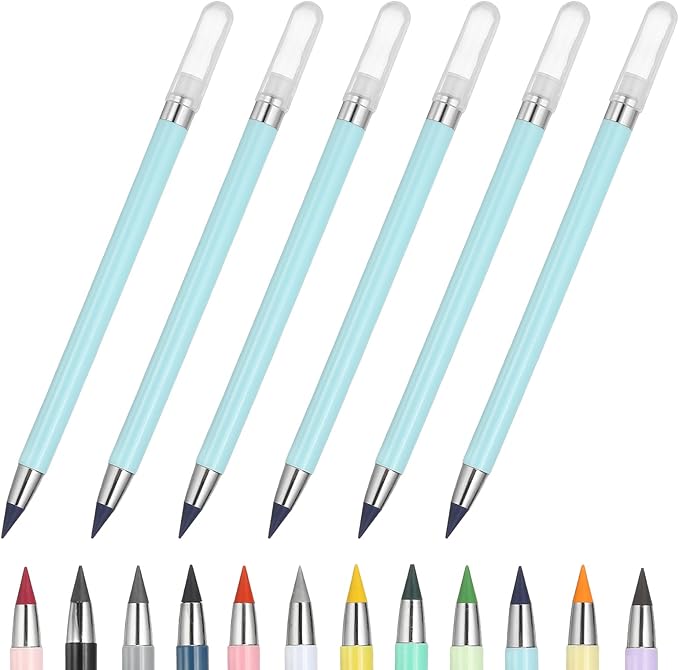 PATIKIL Forever Pencil, 6 Pcs Mechanical Sharpened Cute Metal Pencils Set for Coloring Book Sketch Drawing Writing Art Beginner, Marker Blue