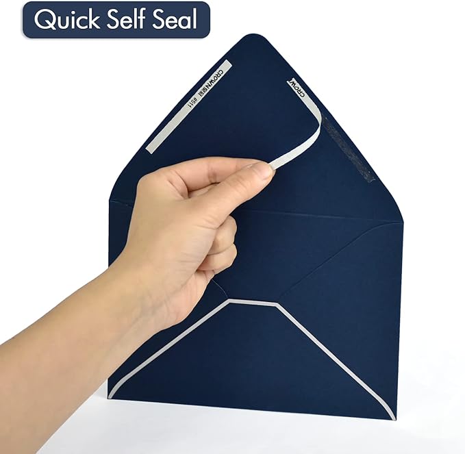 A7 Navy Envelopes With Silver Border, Invitation 5 x 7 Envelopes - 50 Pack For 5x7 Cards| Self Seal| Perfect for Weddings, Invitations, Photos, Baby Shower| 5.25 x 7.25inch (Nbole Blue-Silver Border)