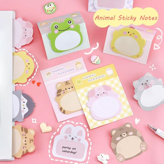 32 Pads Cute Sticky Notes, Animal Sticky Notes Self Adhesive Cartoon Notes Memo Pads Notes Page School Tab for School Office Supplies