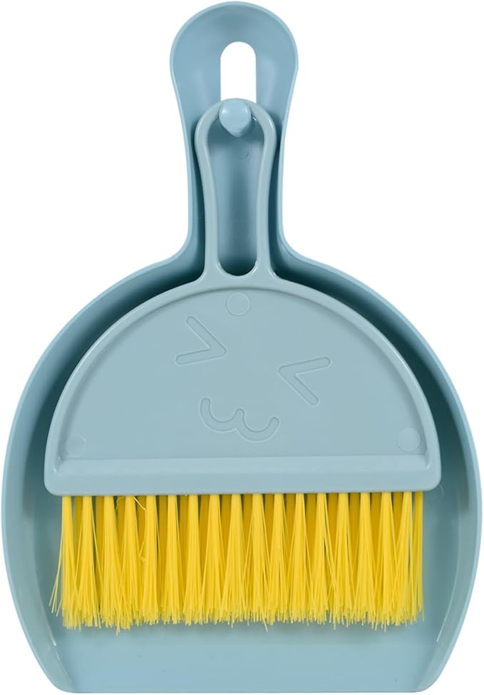 Shaloxar Small Broom and Dustpan Set,mini Compact Portable, for Home, Sofas, Kitchen countertops, Storage Shelves, Office desks, bathrooms, and pet Areas (Blue)