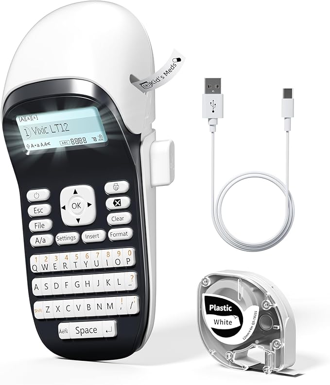 Label Maker Machine with Tapes, Bluetooth Label Makers with Backlight, Label Maker Waterproof-Labels, LT12 Portable Handheld Labeler Multiple Fonts, Rechargeable Label Machine for Home Office School