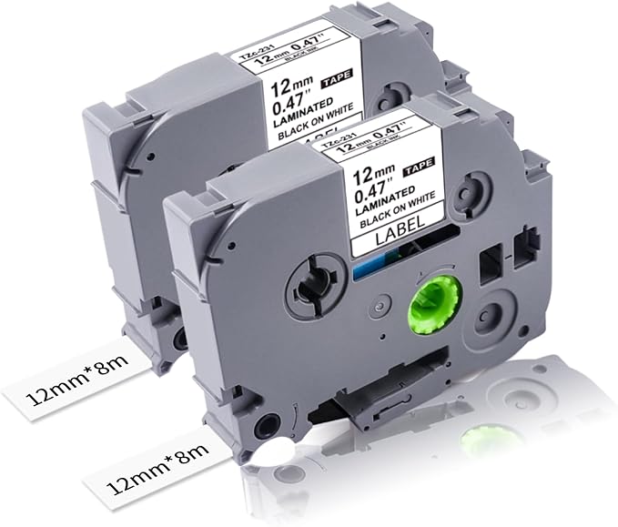 2PK TZe231 Label Maker Tapes Replacement for Brother P Touch Label Tape 12mm 0.47 Laminated White TZe-231 TZ-231 Compatible with Brother PTD220 PTH110 PTD400 PTD600 PT1900/1910