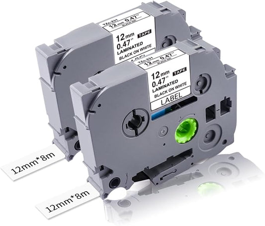 2PK TZe231 Label Maker Tapes Replacement for Brother P Touch Label Tape 12mm 0.47 Laminated White TZe-231 TZ-231 Compatible with Brother PTD220 PTH110 PTD400 PTD600 PT1900/1910