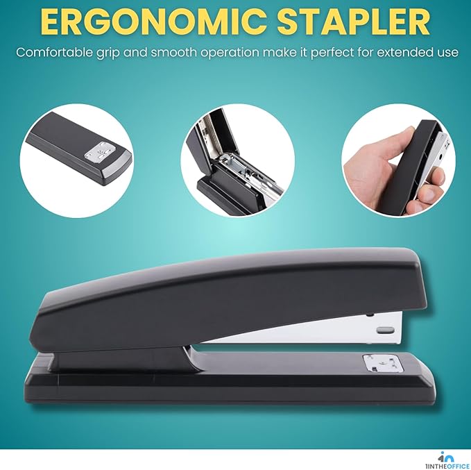 1InTheOffice Stapler with Staples, Office Stapler, 20-Sheet Capacity, 25,000 Standard Staples, Black