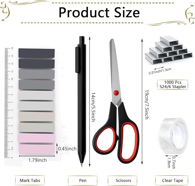 Office Supplies,Desk Accessories, Stapler and Tape Dispenser Set for Women with Stapler, Tape Dispenser, Staple Remover, Staples, Clips, Scissor and Tabs,Gift for Students, Coworkers