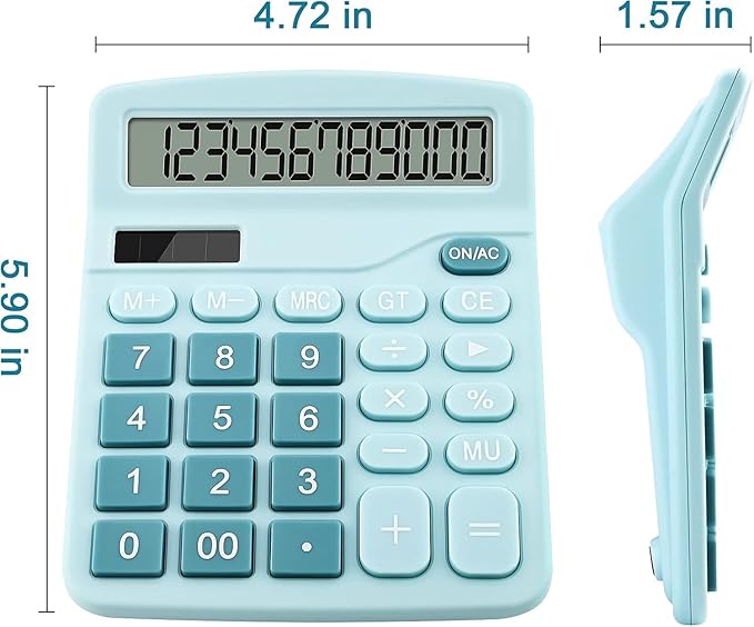 Office Desk Calculator with Solar Power, 12 Digits Large LED Display, Calculators Desktop with Big Buttons, Blue Office Home School Supplies (Blue)
