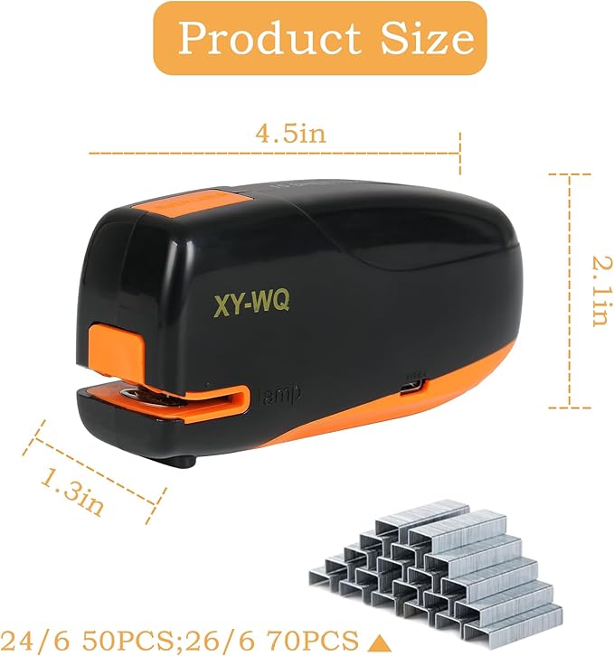 XY-WQ Mini Automatic Electric Stapler - 15 Sheet Capacity and AC Adapter - Electric Stapler, Jam Free, Small Cute Compact Travel Size for Students & Office (Black)
