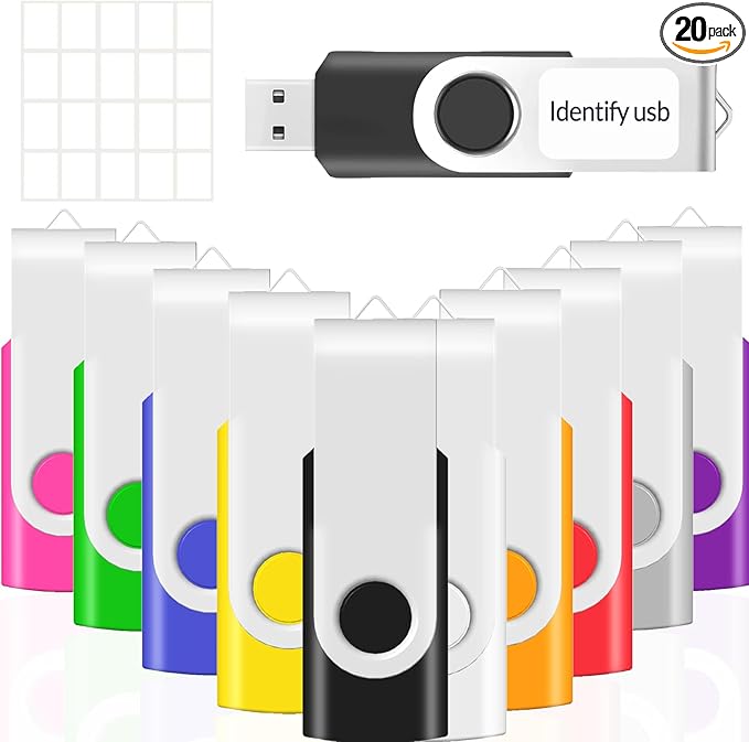 20-Pack 128MB USB Flash Drive, USB Drives 128 MB Bulk Memory Stick JBOS Swivel Thumb Drives Gig Stick USB2.0 Pen Drive for Fold Digital Date Storage, Zip Drive, Jump Drive, USB Stick, Mixed Color