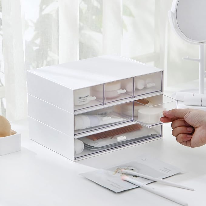 Desk Organizer with 6 Drawers, Makeup Organizer, Plastic Cosmetic Organizer, Bathroom Organization Boxes, Desktop Storage Box(White)