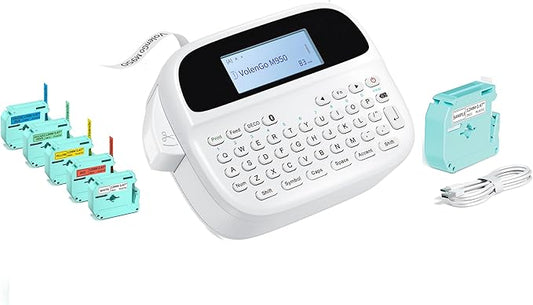 M950 Label Maker Bundle, Label Maker Machine with 5 Color Tapes, Rechargeable Bluetooth Labeler with Backlit LCD, Handheld Label Printer for Office Home Use
