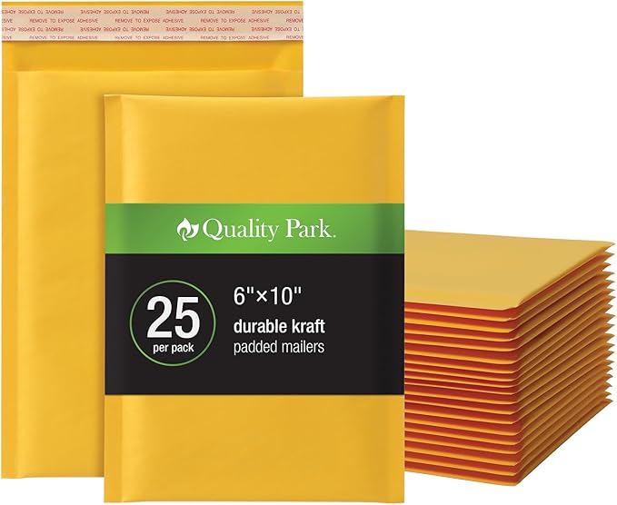 Quality Park Bubble Mailers, 6 x 9 Inch, Kraft Padded Envelopes, Durable Brown Shipping Envelopes, Self Seal Closure, 25 Per Box (QUA95001)