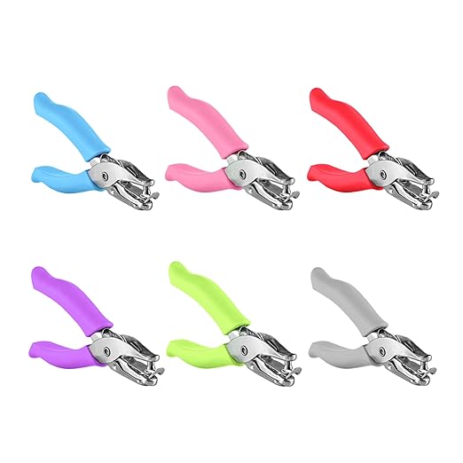 Single Hole Punch Metal, 1/4” Hole Puncher with Soft Grip Handles for Paper and Crafts Round Circle Shape, for Kids and Adults, in Grey, Green, Pink, Red, Blue, Purple, Multicolor (6 Pc) – by Enday