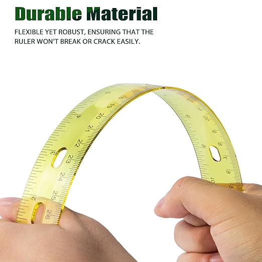 28 Pack Plastic Ruler 12 Inch Transparent Rulers - Metric Bulk for Kids School Office Classroom, Yellow