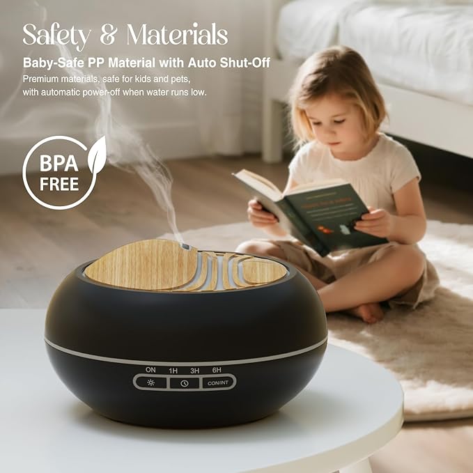 SALKING Essential Oil Diffuser 400ml, Diffusers for Essential Oils with 2 Mist Mode, Aromatherapy Diffuser Cool Mist Humidifier with 7 LED Night Light, Timer & Auto-Off, Large Room Diffuser (Black)