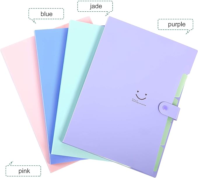 SKYDUE Expanding File Folders with 5 Pockets, Accordion File Organizer with 32 Labels, Portable Document Paper Organizer, Filing Folders, Letter / A4 Size, Pack of 4