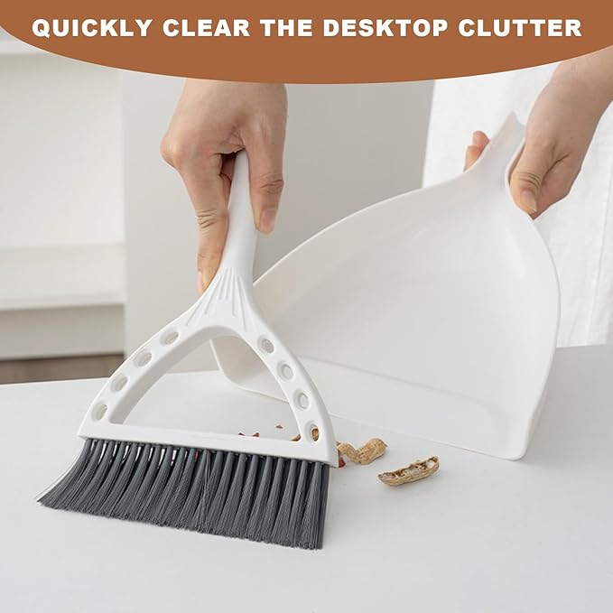 BSMstone Mini Broom and Dustpan Set Small Dust pan and Brush Set Perfect for Desk Office Camping Dorm RV Essentials (White)