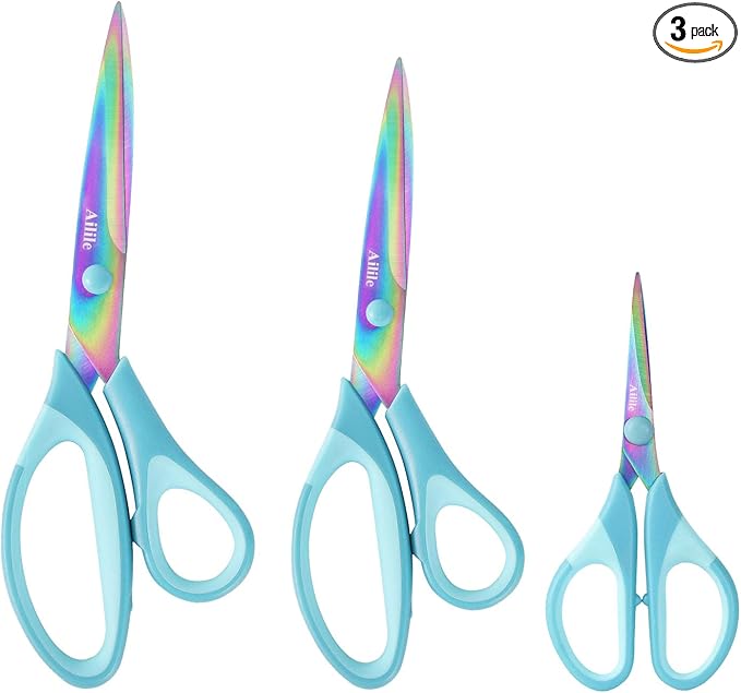 Craft Scissors, All Purpose Sharp Titanium Blade Shears, Comfortable Grips, School Scissors Set of 3 pack, Ideal for Office, Home, Sewing, Fabric, Kitchen, Arts and DIY Supplies, 9.3"/8.5"/5.6", Blue