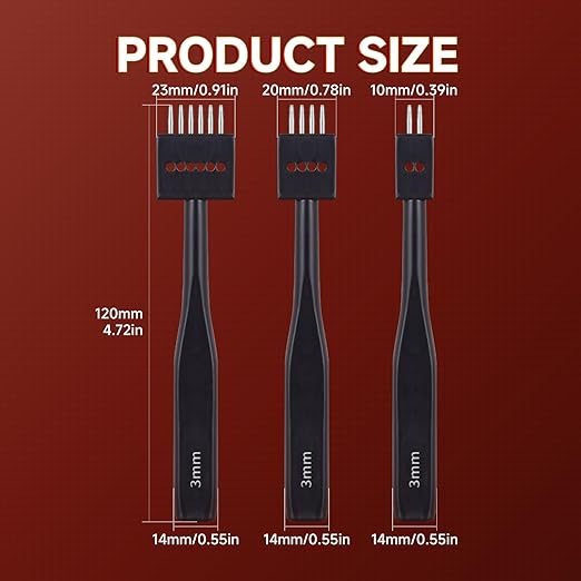 Leather Hole Punch Tool Set, 2/4/6 Prongs, Round Hole Chisel Kit, Professional Leathercraft Tools (3mm)