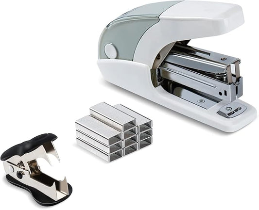 PAPERPAL Effortless Standard Stapler Set, 20 Sheet Capacity, Half Strip with Built-in Staples Storage, Includes 1000 pcs 1/4“ Staples & A Staple Remover, for Office, School & Personal Use, White