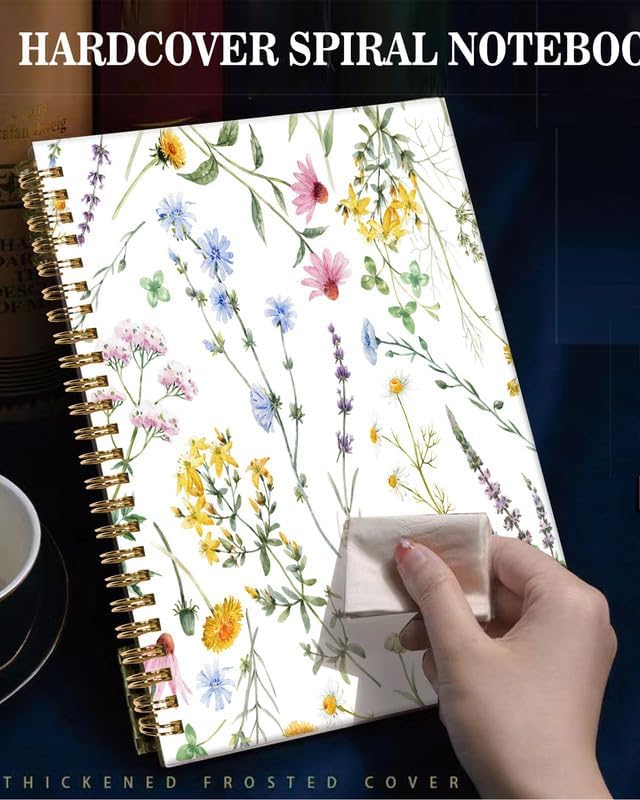 Spiral Journal Notebook,A5 Hardcover Lined Journals for Women Girl 6 x 8.3 in,120 Pages Thick Paper,Cute College Ruled Writing Notebook for Gifts Office Work School(Watercolor Wild Flowers)