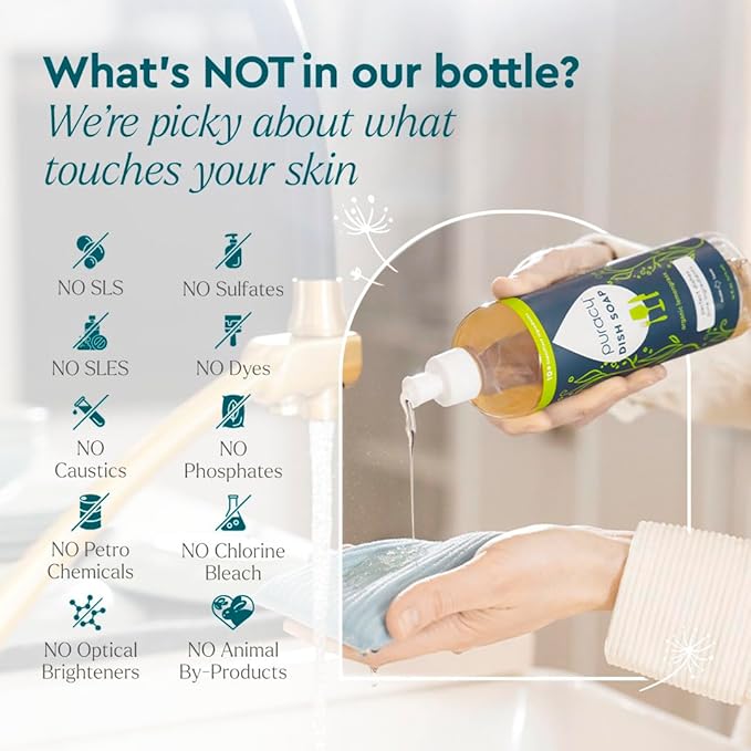 Puracy Natural Dish Soap Refill - Skin-Softening Plant-Based Liquid Dishwashing Detergent Soap, Clean-Rinsing Water-Sheeting Formula (Organic Lemongrass, 48 fl oz)
