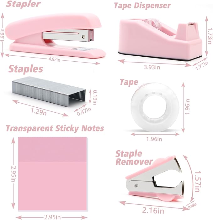 Pink Desk Accessories, Rotating Pen Holder Set,Pink Office Supplies with Stapler and Tape Dispenser Set, Gifts for Office Clerks,Student