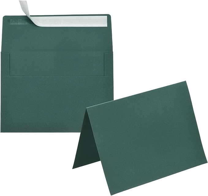 PATIKIL 50Pack Dark Green 4x6 Blank Cards and Envelopes, Self Seal A6 Envelopes with Folded Cardstock Small for Greeting Cards Wedding Greeting Birthday Invitations Letter Mailing