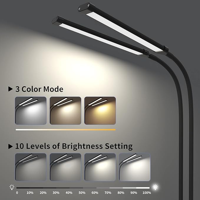 iZELL Desk Lamp, [2 LED Tube] Desk Lamps for Home Office with Clamp, Flexible Gooseneck LED Book Light, Easy Clip on Reading Lights for Bedrooms Beside Table Headboard College Dorm Bed Room - Black