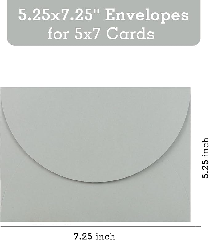 AZAZA 5x7 Invitation Envelopes 50 Pack Envelopes for 5x7 Cards Gray A7 Envelopes for Wedding Invitation,Blank Cards,Greeting Cards,Thank You Cards