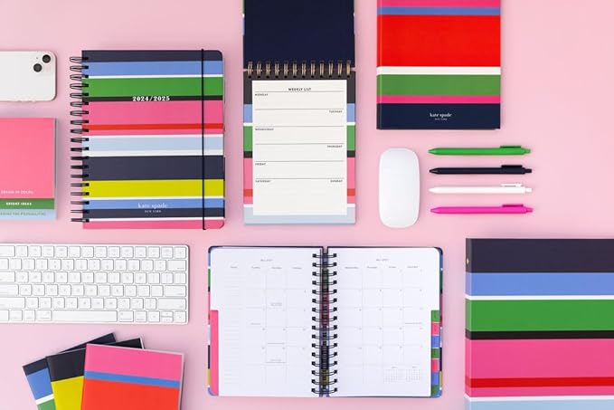 kate spade new york Small Concealed Spiral Notebook, 8.25" x 6.75" Journal Notebook with 112 Lined Pages (Sunny Day Stripe)