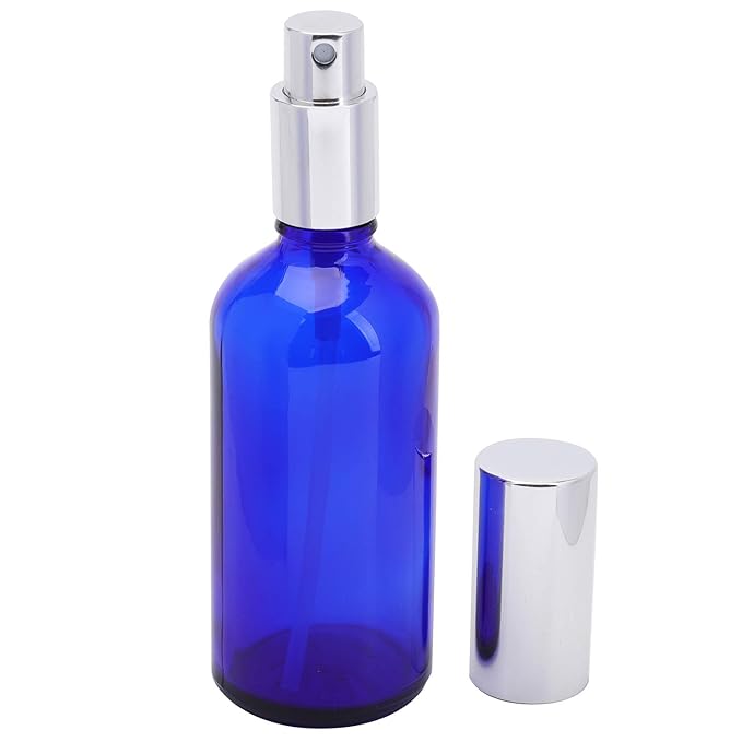 Foraineam 9 Pack 100ml / 3.4 oz. Blue Glass Spray Bottles with Atomizer Refillable Fine Mist Spray Bottle Containers for Perfume, Essential Oils, Cleaning Products