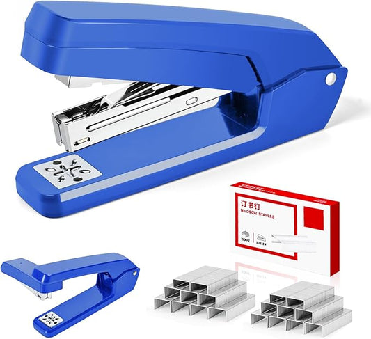 MJMX 360° Rotating Swing-Arm Stapler, 25-Sheet Capacity, with 1000 Staples, 8-Position Lock, ABS Durable Design, for Office/Home/School (Blue)