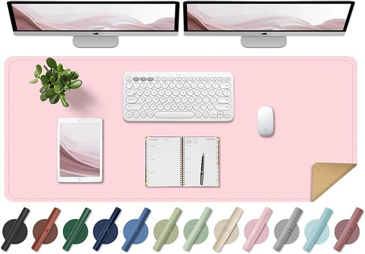 Large Desk Pad, 47.2'' x 23.6'', Office Desk Mat, Computer Mat for Desk, Leather Desk Pad Protector, Sewing Desk Blotter, Desktop Writing Pad for Office/Home/Decor Pink