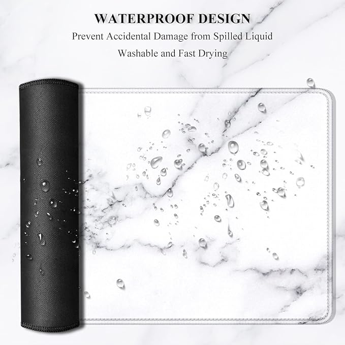 Auhoahsil Large Mouse Pad, XXL Gaming Mousepad, Desk Mat for Desktop, Thick Rubber, Big & Long Size, Stitched Edges, Full Desk Pad for Laptop & Computer, Extended 31.5 x 11.8 in, White Marble