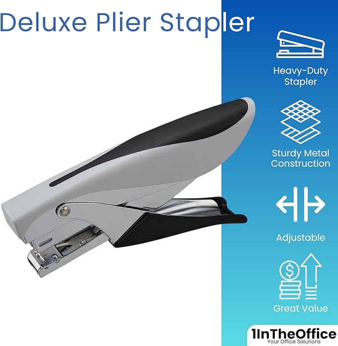 1InTheOffice Plier Stapler, Hand Held Stapler, 20 Sheet Capacity, Black/Gray, 1 Pack
