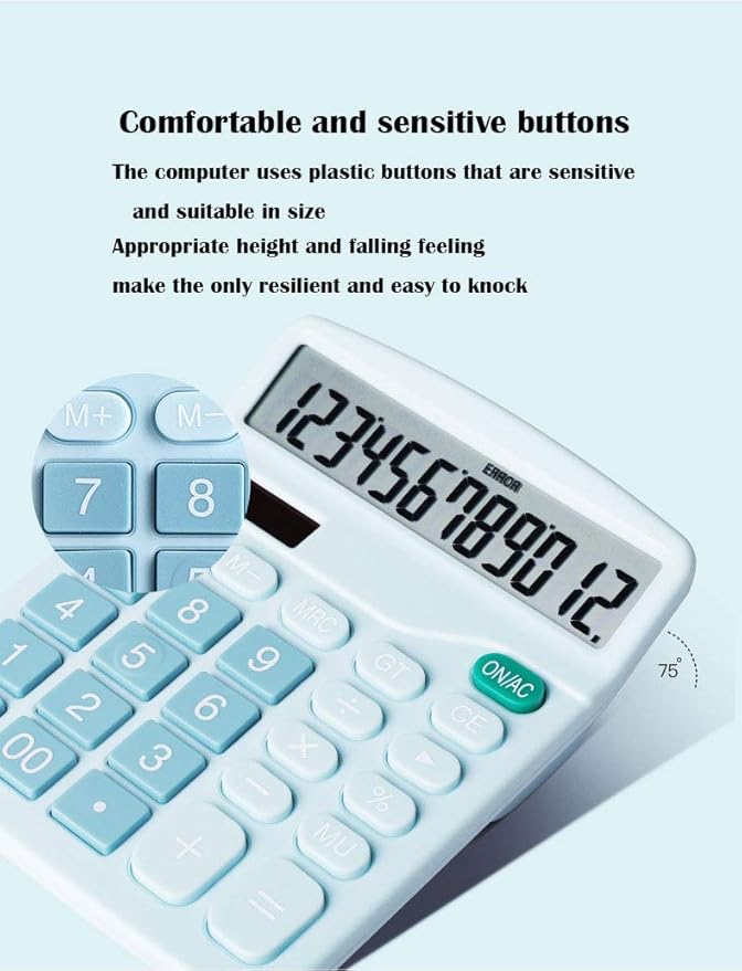 YOUHO Office Desk Calculator, 12-bit Solar Battery Dual Power Standard Function Electronic Calculator with Large LCD Display (1PACK，Blue)