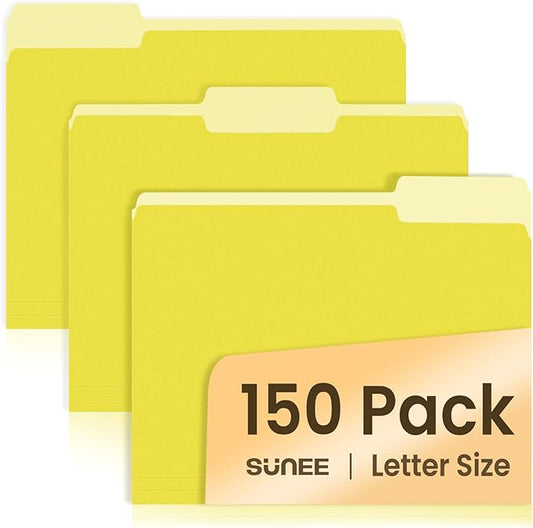 SUNEE File Folders, 150 Pack Manilla Folders 8.5 x 11, Colored File Folders Home Office School Supplies for Documents Files Paper, Yellow