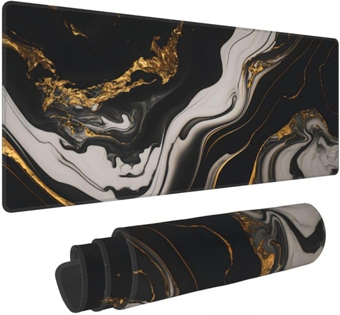 Desk Pad,Office Desk Mat 31.5"×11.8" Large Gaming Mouse Pad,Durable Extended Computer Mouse Pad,Waterproof Thick Big Mouse Pads with Non-Slip Rubber Base Office Home Black Gold Marble