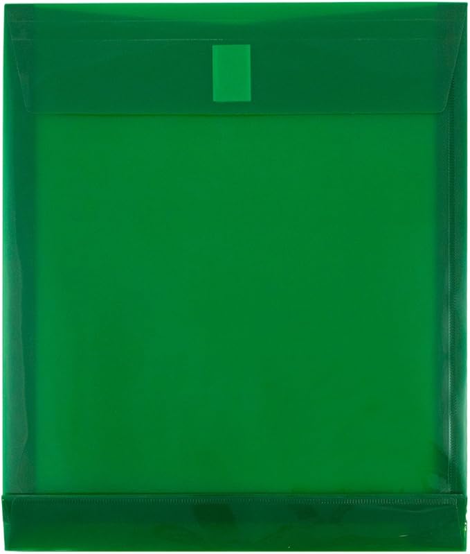 JAM PAPER Plastic Expansion Envelopes with Hook & Loop Closure - Letter Open End - 9 3/4 x 11 3/4 with 1 Inch Expansion - Green - 12/Pack